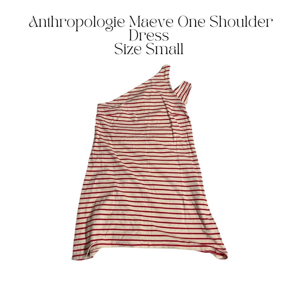 Anthropologie Maeve Red Ivory Multi-Color Striped One Shoulder Dress Small S